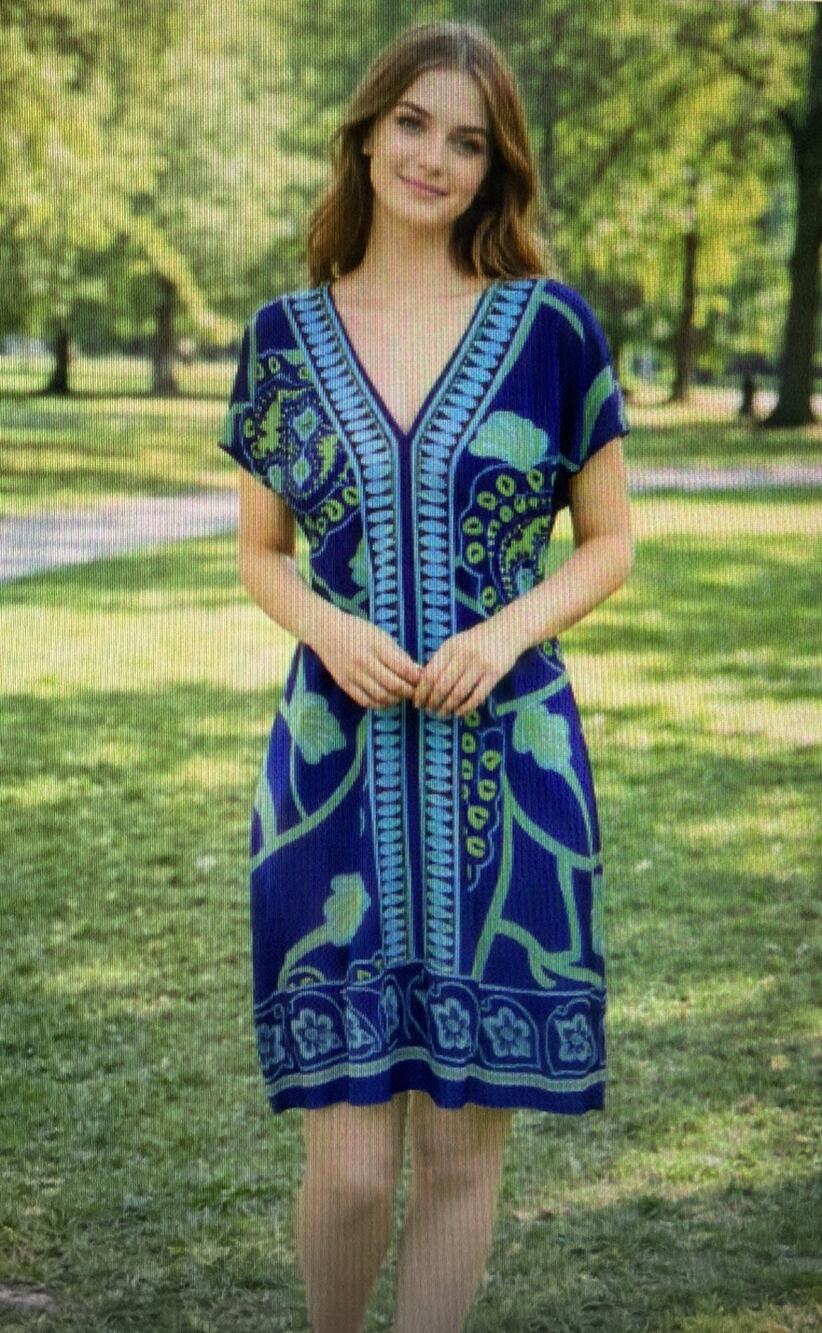 Banana Republic V Neck Dress large Navy Green A-Line Women's boho resort travel